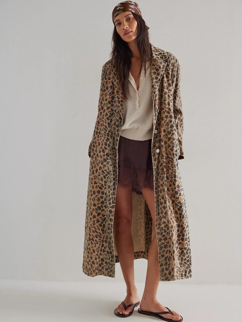 NWOT - Free People - We The Free Monique Denim Duster - Cheetah - Sz Large
